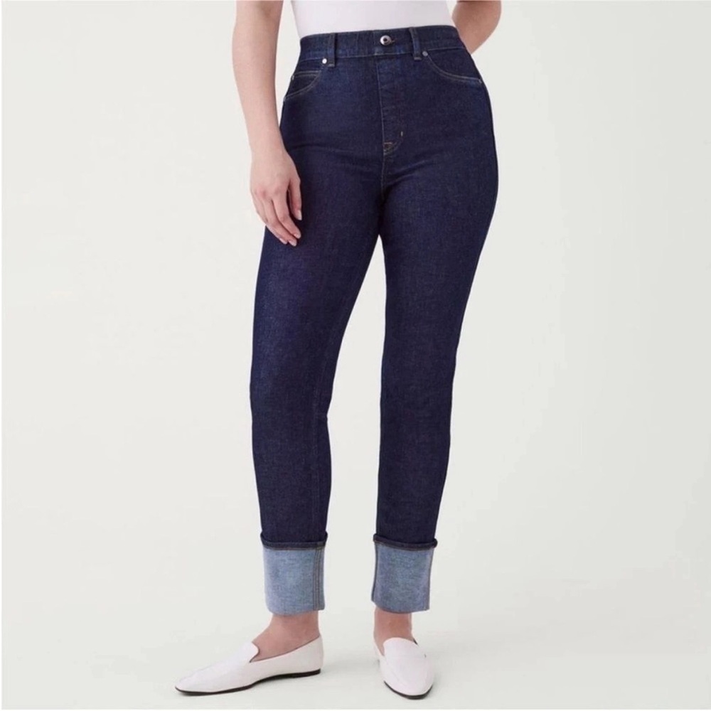 Spanx Cuffed Straight Leg Jeans‎ in Raw Indigo XXXL 3X Tall